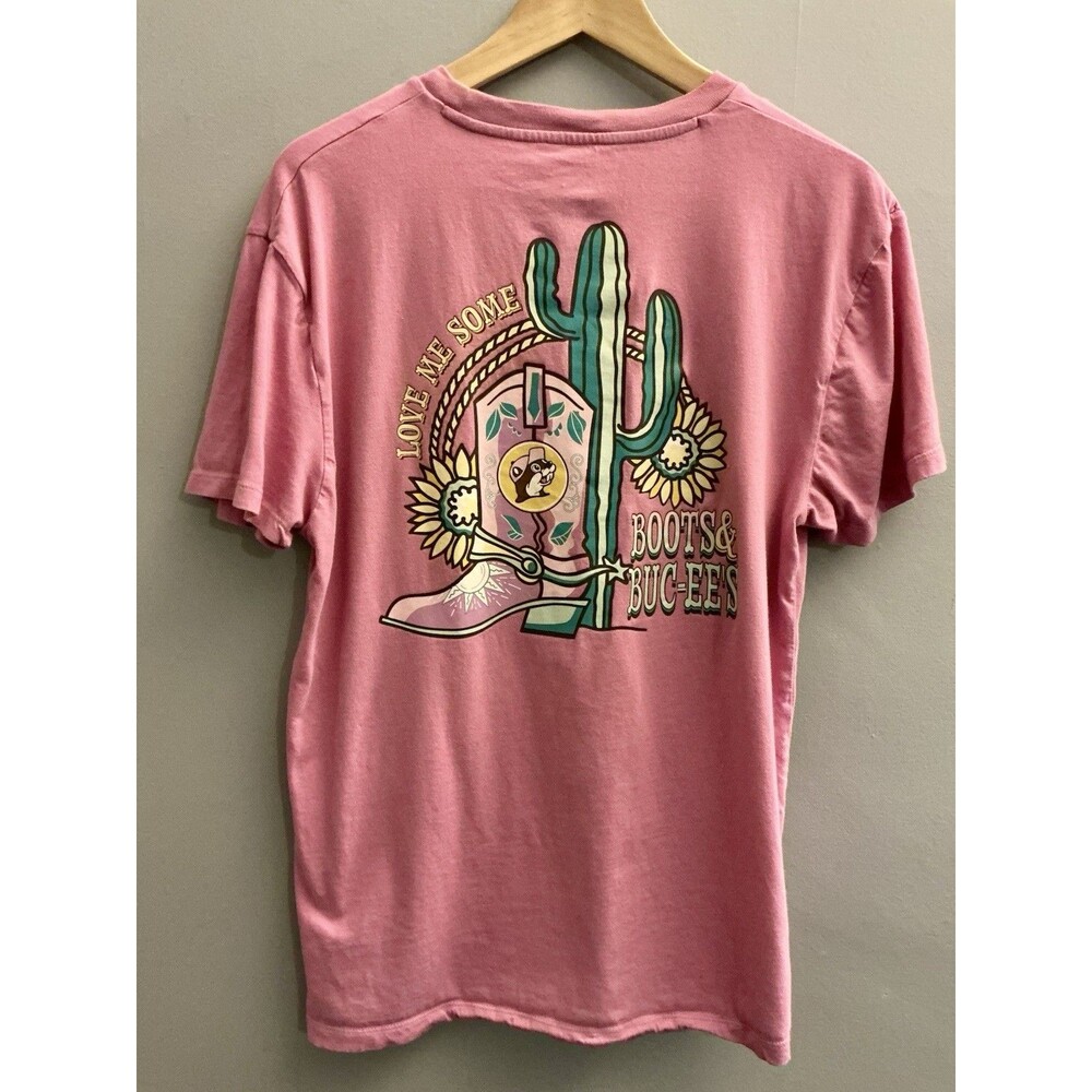 Buc-ee’s Boots & Buc-ee’s T Shirt Adult Medium Pink Western Cactus Floral